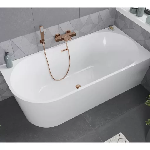 HD Serico 170x80 cm jobbos félszabadonálló akril kád rózsa arany túlfolyóval és click-clack leeresztővel