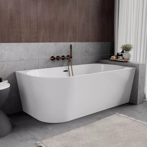 HD Serico 170x80 cm jobbos félszabadonálló akril kád rózsa arany túlfolyóval és click-clack leeresztővel