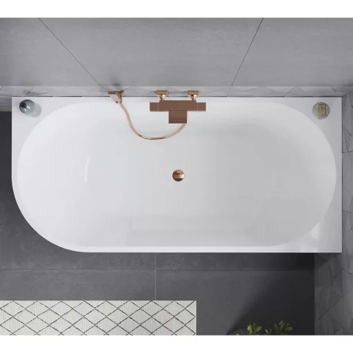 HD Serico 170x80 cm jobbos félszabadonálló akril kád rózsa arany túlfolyóval és click-clack leeresztővel
