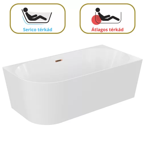 HD Serico 170x80 cm jobbos félszabadonálló akril kád rózsa arany túlfolyóval és click-clack leeresztővel