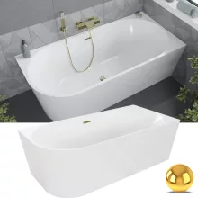 HD Serico 170x80 cm jobbos félszabadonálló akril kád fényes arany túlfolyóval és click-clack leeresztővel