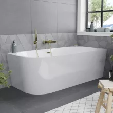 HD Serico 170x80 cm jobbos félszabadonálló akril kád fényes arany túlfolyóval és click-clack leeresztővel