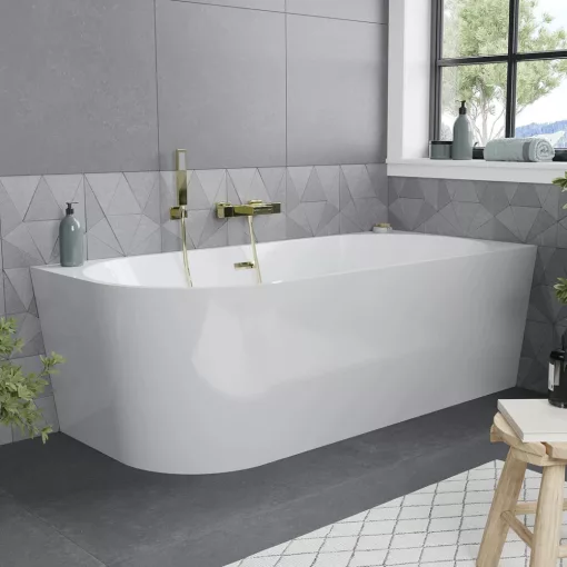 HD Serico 170x80 cm jobbos félszabadonálló akril kád fényes arany túlfolyóval és click-clack leeresztővel