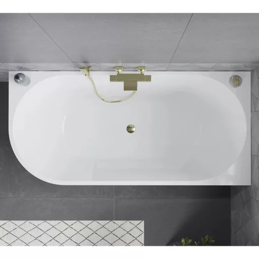 HD Serico 170x80 cm jobbos félszabadonálló akril kád fényes arany túlfolyóval és click-clack leeresztővel