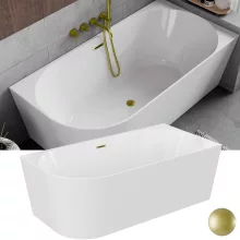 HD Serico 170x80 cm jobbos félszabadonálló akril kád szálcsiszolt arany túlfolyóval és click-clack leeresztővel