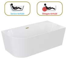 HD Serico 170x80 cm jobbos félszabadonálló akril kád szálcsiszolt arany túlfolyóval és click-clack leeresztővel