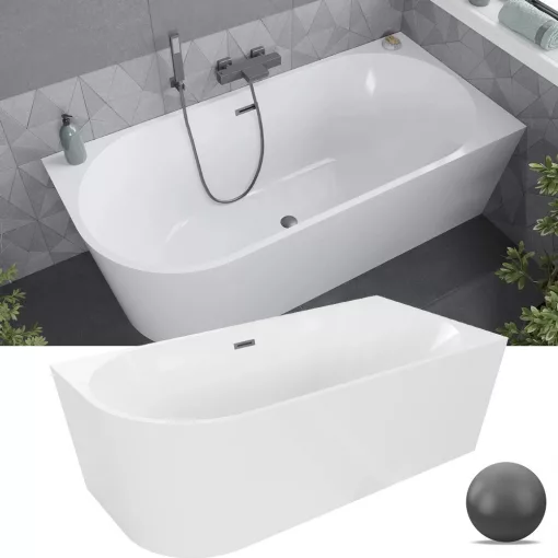HD Serico 170x80 cm jobbos félszabadonálló akril kád szürke túlfolyóval és click-clack leeresztővel