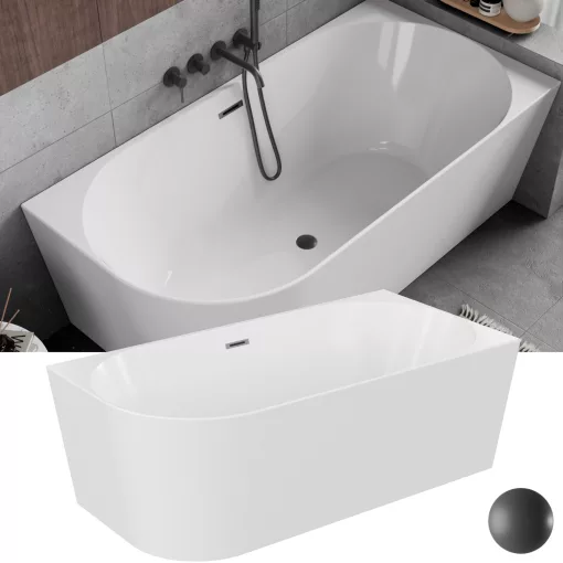 HD Serico 170x80 cm jobbos félszabadonálló akril kád szürke túlfolyóval és click-clack leeresztővel