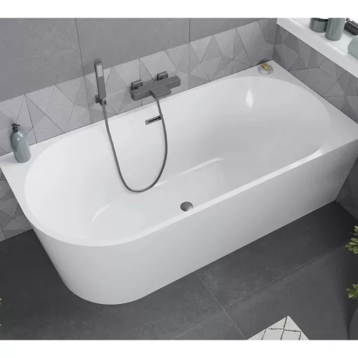 HD Serico 170x80 cm jobbos félszabadonálló akril kád szürke túlfolyóval és click-clack leeresztővel