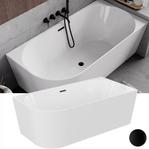 HD Serico 170x80 cm jobbos félszabadonálló akril kád matt fekete túlfolyóval és click-clack leeresztővel