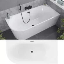 HD Serico 170x80 cm jobbos félszabadonálló akril kád matt fekete túlfolyóval és click-clack leeresztővel