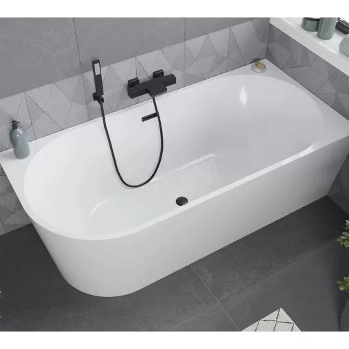 HD Serico 170x80 cm jobbos félszabadonálló akril kád matt fekete túlfolyóval és click-clack leeresztővel