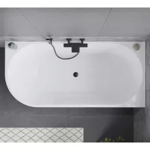 HD Serico 170x80 cm jobbos félszabadonálló akril kád matt fekete túlfolyóval és click-clack leeresztővel