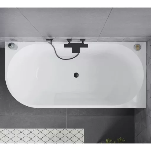 HD Serico 170x80 cm jobbos félszabadonálló akril kád matt fekete túlfolyóval és click-clack leeresztővel
