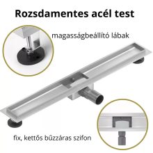 HD Mars+ 03 Chrome 80 cm hosszú rozsdamentes acél komplett zuhanyfolyóka, kettős bűzzárral