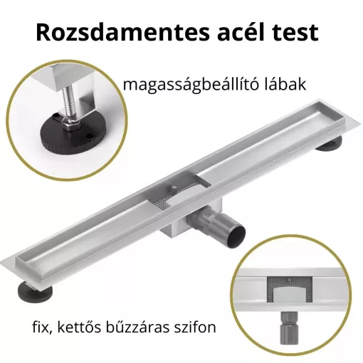 HD Mars+ 05 Chrome 70 cm hosszú rozsdamentes acél komplett zuhanyfolyóka, kettős bűzzárral