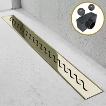 HD Mars+ 05 Gold 80 cm hosszú rozsdamentes acél komplett arany zuhanyfolyóka, kettős bűzzárral