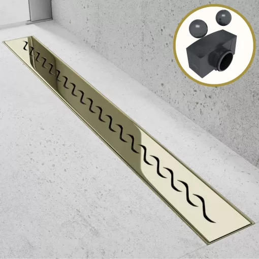 HD Mars+ 05 Gold 80 cm hosszú rozsdamentes acél komplett arany zuhanyfolyóka, kettős bűzzárral