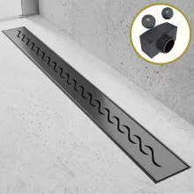 HD Mars+ 05 Black rozsdamentes acél komplett fekete zuhanyfolyóka, kettős bűzzárral