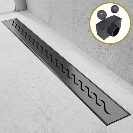 HD Mars+ 05 Black rozsdamentes acél komplett fekete zuhanyfolyóka, kettős bűzzárral