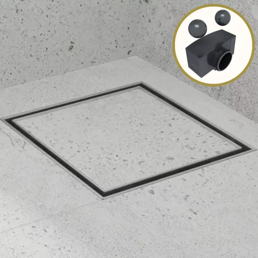 HD Mars+ 07 Chrome 15x15 cm csempézhető rozsdamentes acél komplett zuhanyfolyóka, kettős bűzzárral