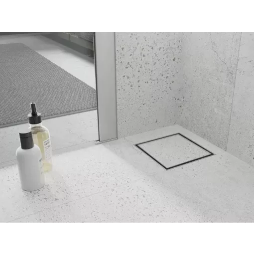 HD Mars+ 07 Chrome 15x15 cm csempézhető rozsdamentes acél komplett zuhanyfolyóka, kettős bűzzárral