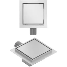 HD Mars+ 07 Chrome 15x15 cm csempézhető rozsdamentes acél komplett zuhanyfolyóka, kettős bűzzárral