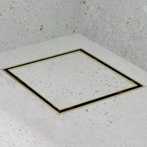 HD Mars 07 Gold 15x15 cm csempézhető rozsdamentes acél komplett arany zuhanyfolyóka