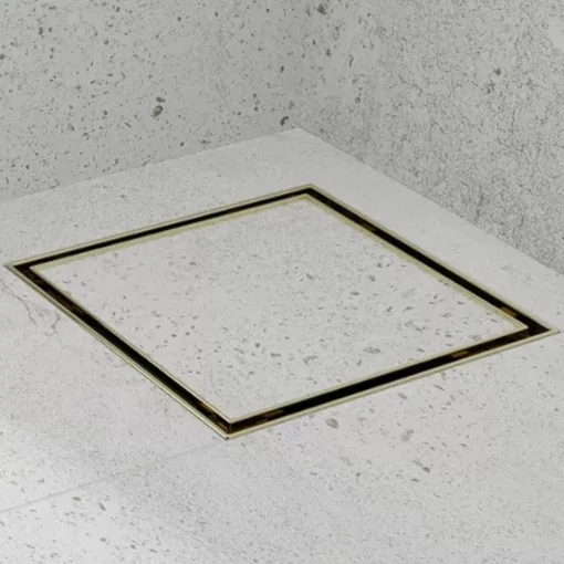 HD Mars+ 07 Gold 15x15 cm csempézhető rozsdamentes acél komplett arany zuhanyfolyóka, kettős bűzzárral