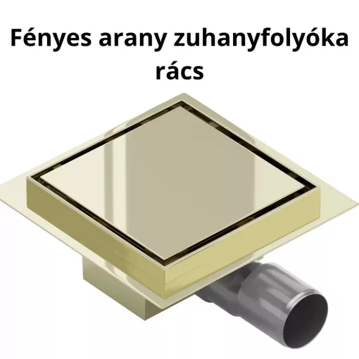 HD Mars+ 07 Gold 15x15 cm csempézhető rozsdamentes acél komplett arany zuhanyfolyóka, kettős bűzzárral