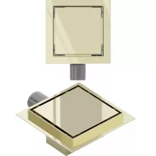 HD Mars+ 07 Gold 15x15 cm csempézhető rozsdamentes acél komplett arany zuhanyfolyóka, kettős bűzzárral