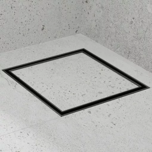 HD Mars 07 Black 15x15 cm csempézhető rozsdamentes acél komplett fekete zuhanyfolyóka