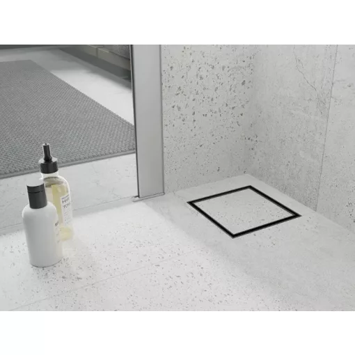 HD Mars 07 Black 15x15 cm csempézhető rozsdamentes acél komplett fekete zuhanyfolyóka