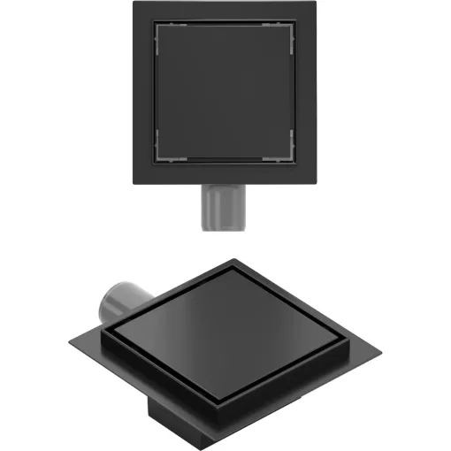 HD Mars 07 Black 15x15 cm csempézhető rozsdamentes acél komplett fekete zuhanyfolyóka