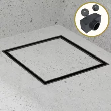 HD Mars+ 07 Black 15x15 cm csempézhető rozsdamentes acél komplett fekete zuhanyfolyóka, kettős bűzzárral