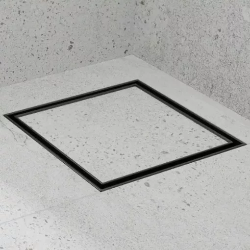 HD Mars+ 07 Black 15x15 cm csempézhető rozsdamentes acél komplett fekete zuhanyfolyóka, kettős bűzzárral