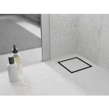 HD Mars+ 07 Black 15x15 cm csempézhető rozsdamentes acél komplett fekete zuhanyfolyóka, kettős bűzzárral