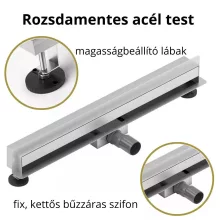 HD Mars+ 08 Chrome rozsdamentes acél komplett fali zuhanyfolyóka, kettős bűzzárral