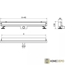 HD Mars+ 08 Chrome 80 cm hosszú csempézhető rozsdamentes acél komplett fali zuhanyfolyóka, kettős bűzzárral