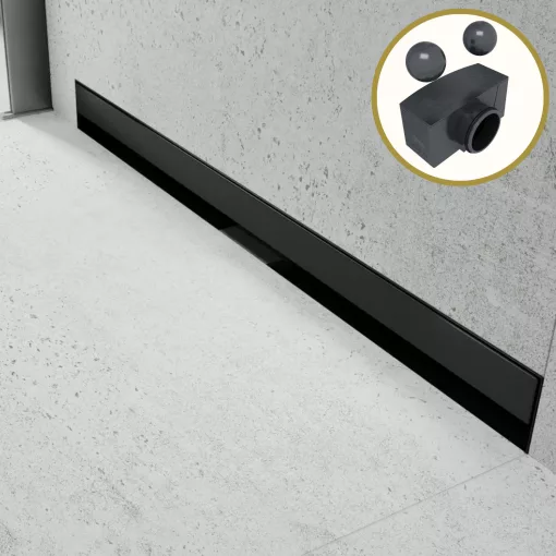 HD Mars+ 08 Black 70 cm hosszú rozsdamentes acél komplett fali zuhanyfolyóka, kettős bűzzárral