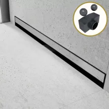 HD Mars+ 08 Black csempézhető rozsdamentes acél komplett fali zuhanyfolyóka, kettős bűzzárral