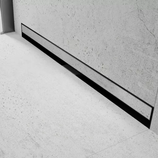 HD Mars+ 08 Black csempézhető rozsdamentes acél komplett fali zuhanyfolyóka, kettős bűzzárral