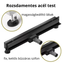 HD Mars+ 08 Black csempézhető rozsdamentes acél komplett fali zuhanyfolyóka, kettős bűzzárral