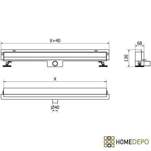 HD Mars 08 Black 80 cm hosszú rozsdamentes acél komplett fali zuhanyfolyóka