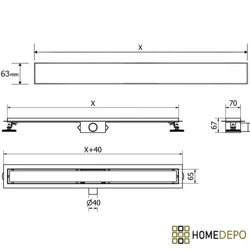 HD Mars+ 09 Chrome rozsdamentes acél komplett zuhanyfolyóka, kettős bűzzárral