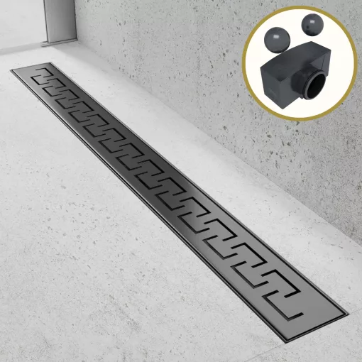 HD Mars+ 09 Black rozsdamentes acél komplett zuhanyfolyóka, kettős bűzzárral