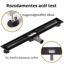 HD Mars+ 09 Black rozsdamentes acél komplett zuhanyfolyóka, kettős bűzzárral