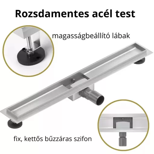 HD Mars+ 10 Chrome rozsdamentes acél komplett zuhanyfolyóka, kettős bűzzárral