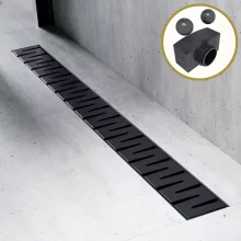 HD Mars+ 10 Black rozsdamentes acél komplett fekete zuhanyfolyóka, kettős bűzzárral