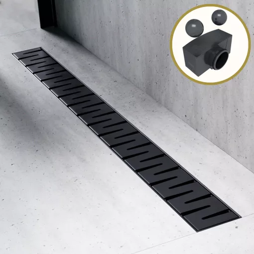 HD Mars+ 10 Black rozsdamentes acél komplett fekete zuhanyfolyóka, kettős bűzzárral